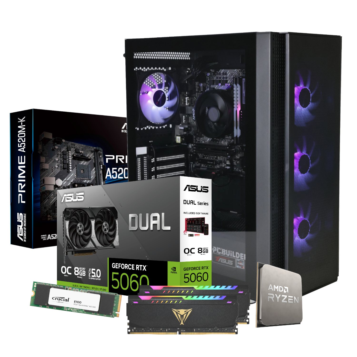 PCBuilder Ryzen 5 5600GT STRIKER Windows 11 Asus RTX 5060 Bundle Gaming PC - Image 2